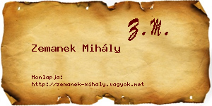 Zemanek Mihály névjegykártya